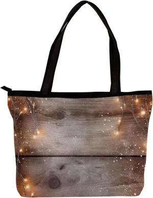 Tote Bags for Women,Womens Handbags,Small Tote Bag,Christmas Lights Decoration Wood Planks