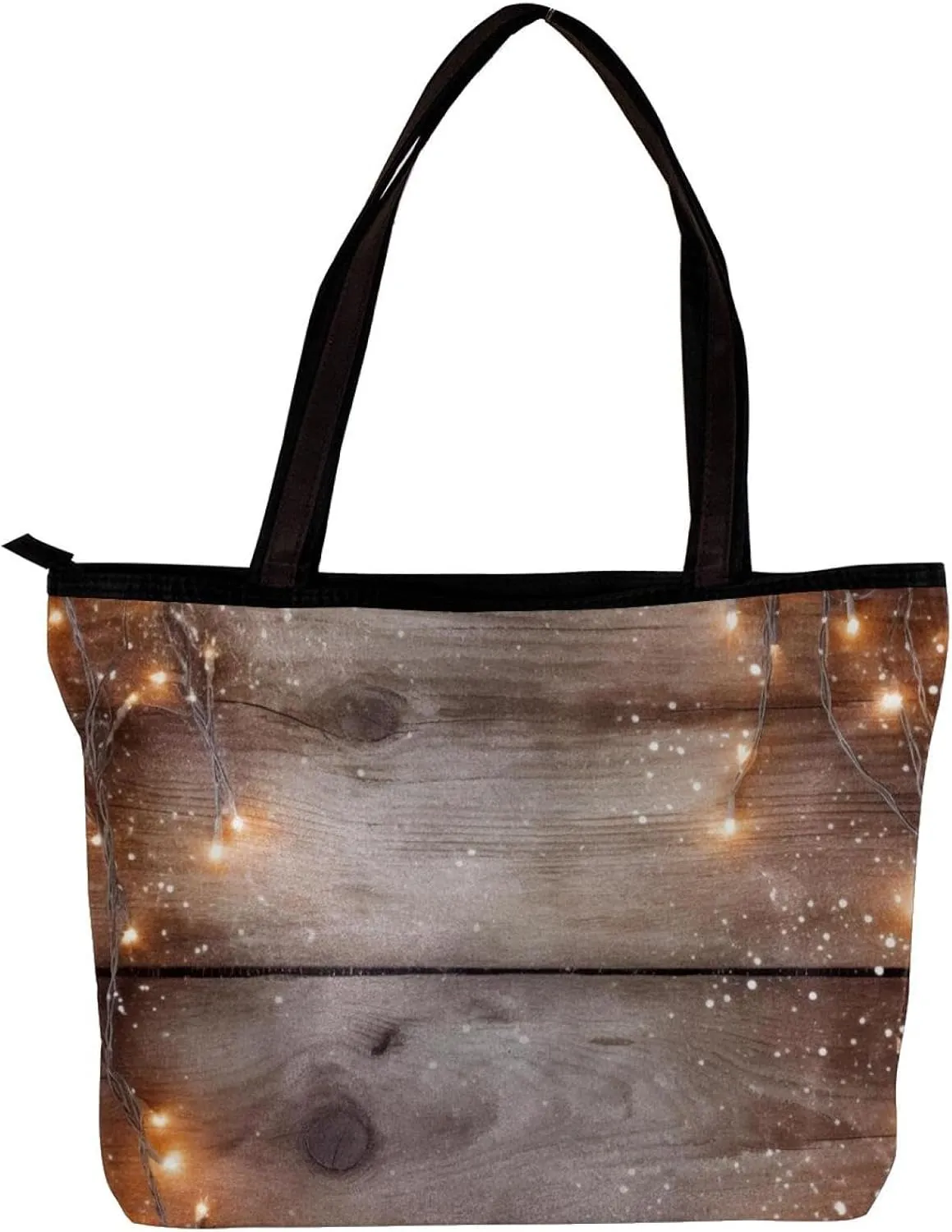 Tote Bags for Women,Womens Handbags,Small Tote Bag,Christmas Lights Decoration Wood Planks