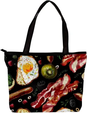 Tote Bags for Women,Womens Handbags,Small Tote Bag,Food Breakfast
