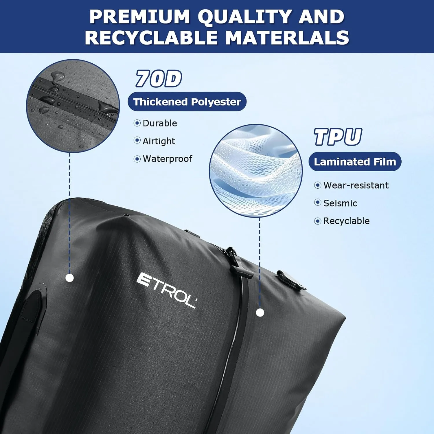 TPU Vacuum Bag for Travel, 70D Nylon Reusable Compression Bag with IP67 Waterproof Zipper, Compression Packing Cubes for Clothing, Space Saver Bags for Luggage and Backpack(Gray-1 PCS)