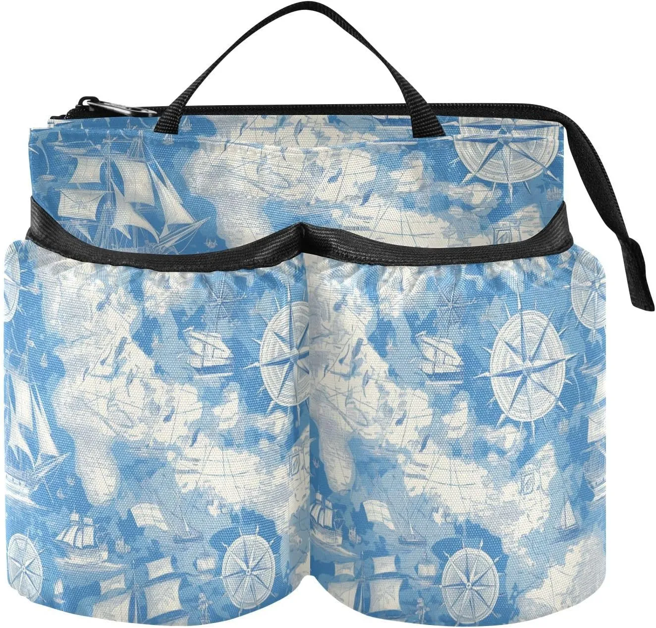 Travel Accessories Cup Holder Folding Blue and White Sailing Adventure Plane Drink Holder with Strap Two Cup Holder for Attendant Must Haves maleta de sombreros