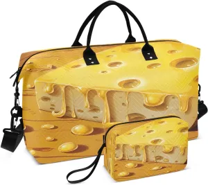 Travel Duffel Bag Large Weekender Overnight Bags for Women Men, Cheese Pattern Gym Bag with Toiletry Bag