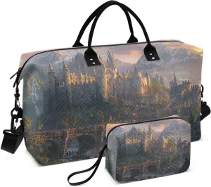 Travel Duffel Bag Large Weekender Overnight Bags for Women Men, Fantasy Road Pattern Gym Bag with Toiletry Bag
