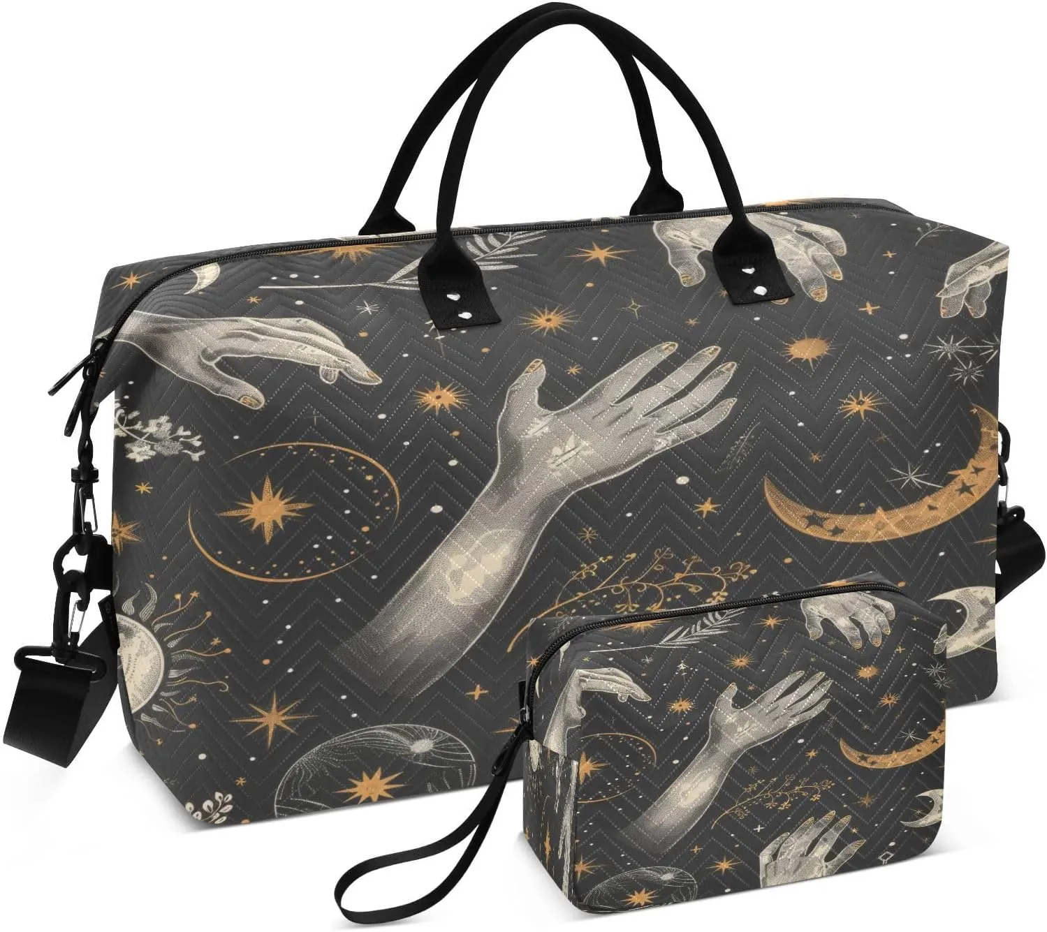 Travel Duffel Bag Large Weekender Overnight Bags for Women Men, Mystical Astrology Pattern Gym Bag with Toiletry Bag