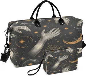 Travel Duffel Bag Large Weekender Overnight Bags for Women Men, Mystical Astrology Pattern Gym Bag with Toiletry Bag