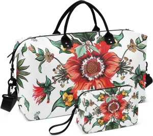 Travel Duffel Bag Large Weekender Overnight Bags for Women Men, Russian Floral Pattern Gym Bag with Toiletry Bag