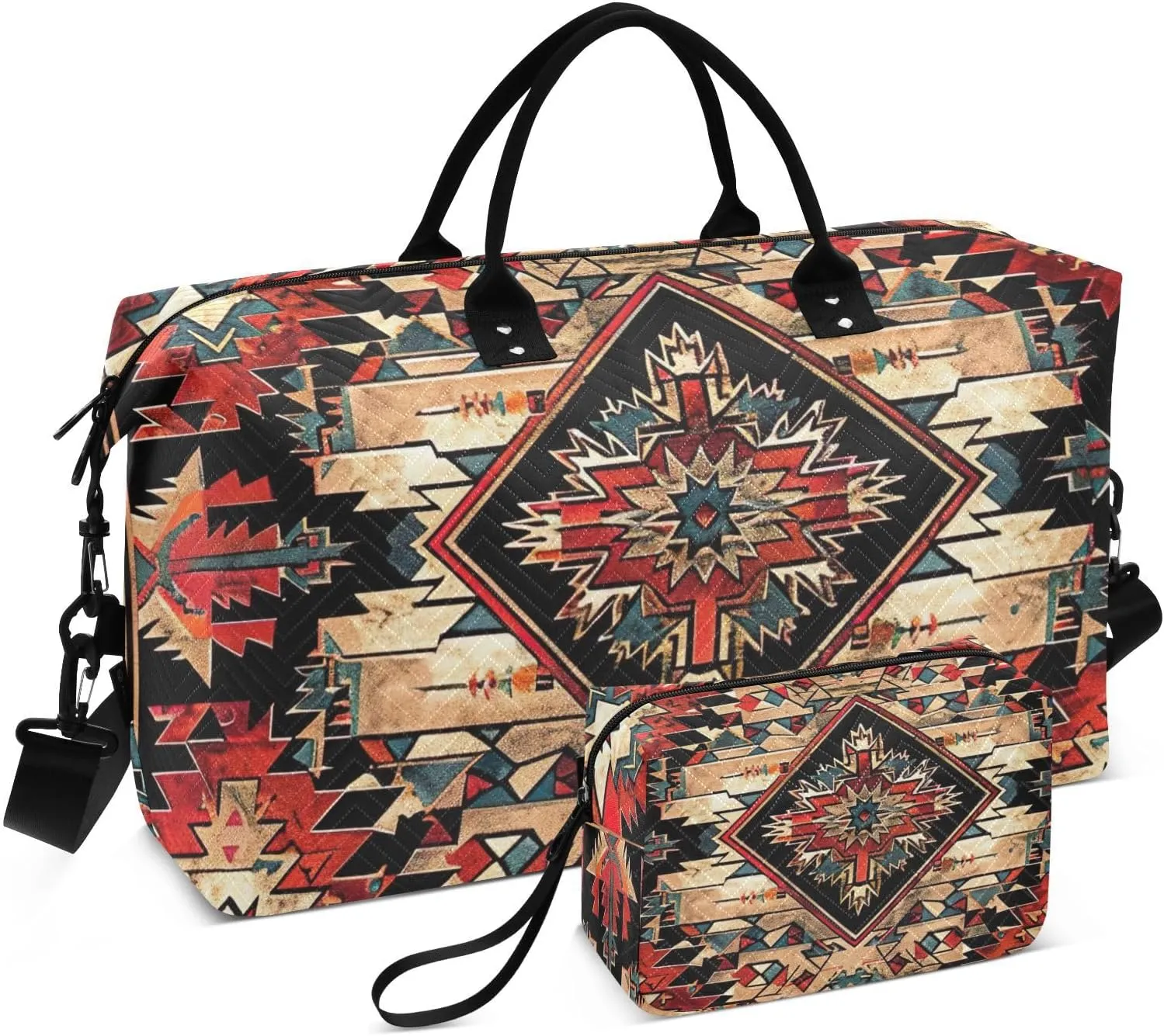 Travel Duffel Bag Large Weekender Overnight Bags for Women Men, Southwestern Pattern Gym Bag with Toiletry Bag