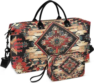 Travel Duffel Bag Large Weekender Overnight Bags for Women Men, Southwestern Pattern Gym Bag with Toiletry Bag