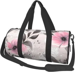 Travel Duffle Bag Weekender Bags For Men Women With Shoe Compartment Large Capacity Weekender Overnight Bag Flowers And Leaves On Gray Carry On Tote Bags Sport Gym Bag For Travel Yoga