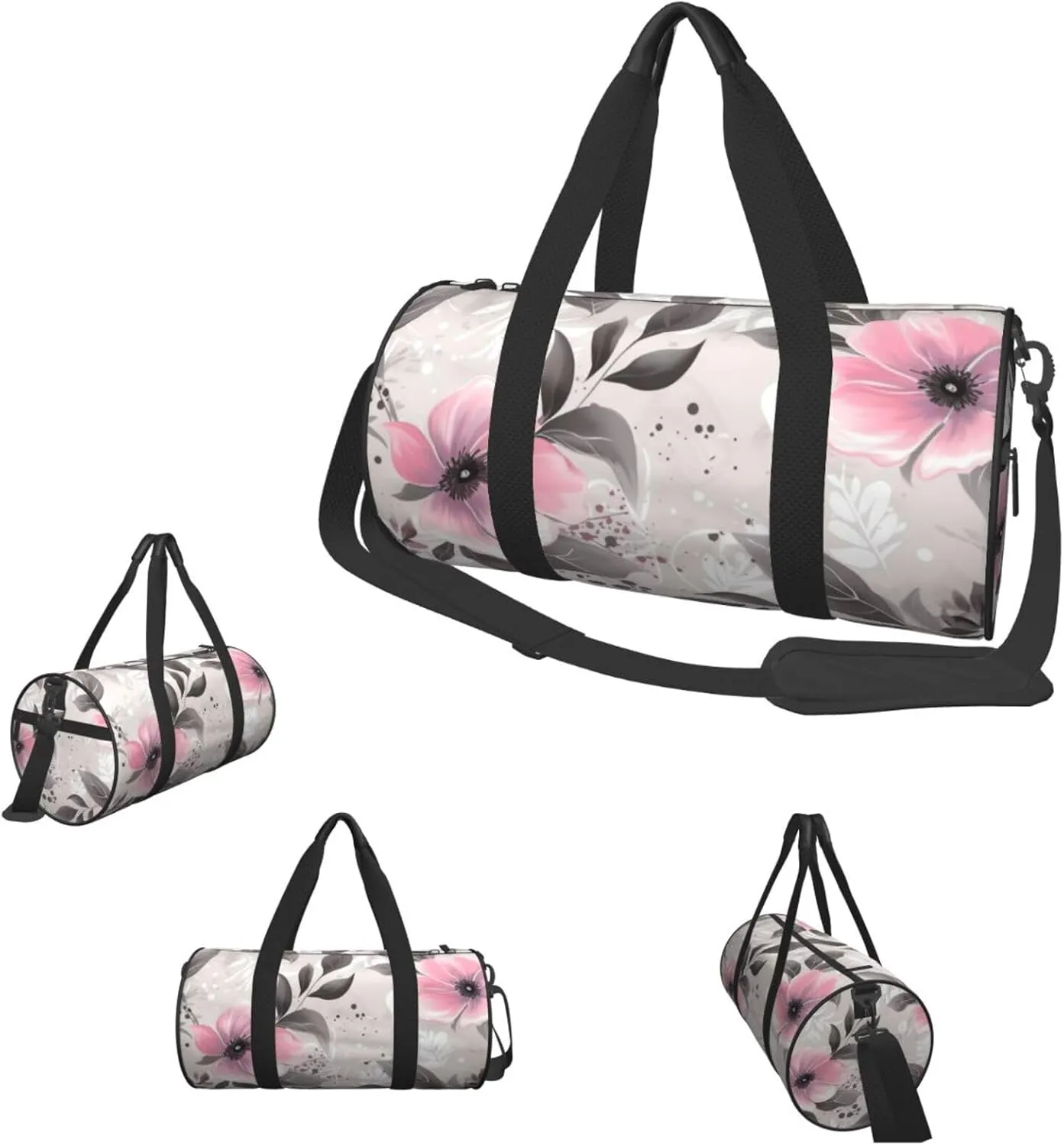 Travel Duffle Bag Weekender Bags For Men Women With Shoe Compartment Large Capacity Weekender Overnight Bag Flowers And Leaves On Gray Carry On Tote Bags Sport Gym Bag For Travel Yoga