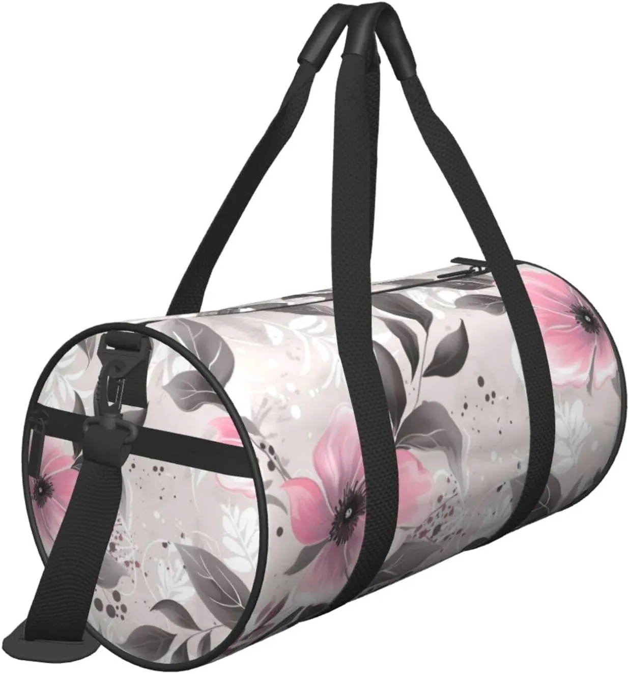 Travel Duffle Bag Weekender Bags For Men Women With Shoe Compartment Large Capacity Weekender Overnight Bag Flowers And Leaves On Gray Carry On Tote Bags Sport Gym Bag For Travel Yoga