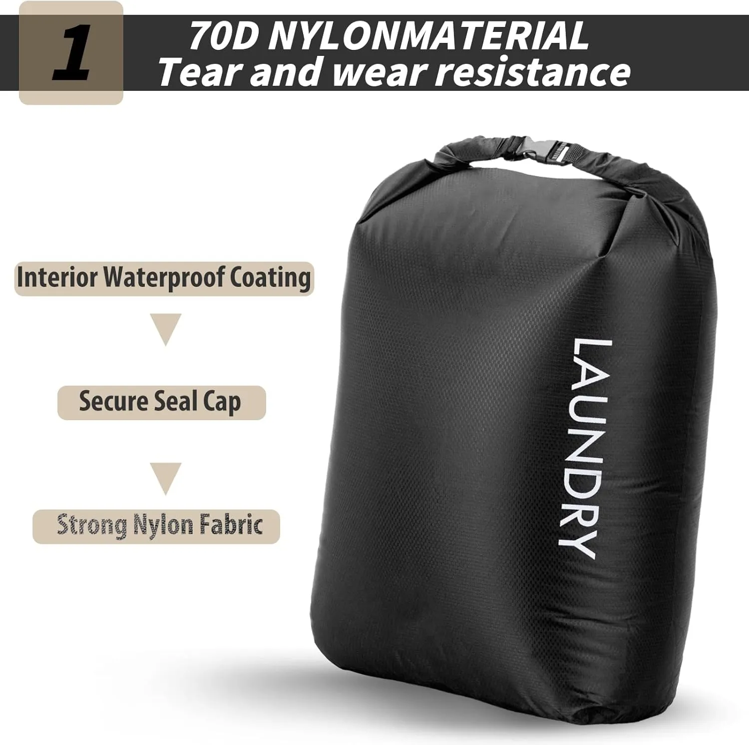 Travel Laundry Bag, Vacuum Compression Dirty Clothes Travel Bag Waterproof Wet Dry Bags Large Capacity Space Saver Bags Reusable Camp Clothes Organizer for Sports College Dorm Laundromat (1 Pcs )Black