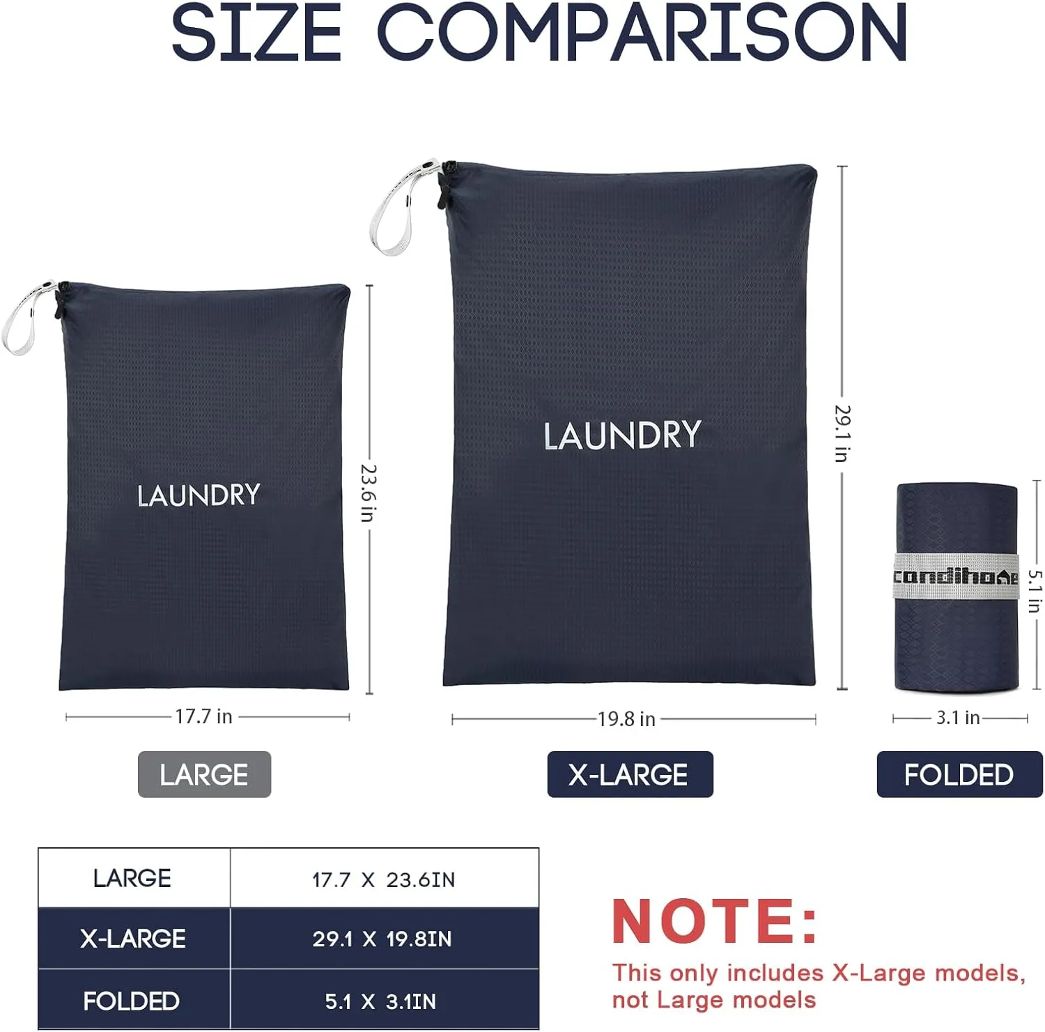 Travel Laundry Bag, Washable Dirty Clothes Travel Bag Waterproof Wet Dry Bags Reusable Camp Clothes Organizer for Sports Home College Dorm Laundromat (1 Pcs X-Large) Navy Blue