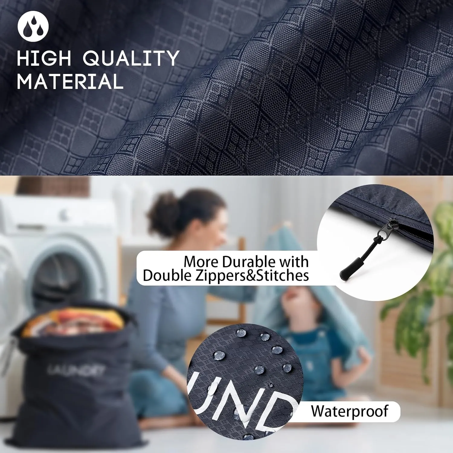 Travel Laundry Bag, Washable Dirty Clothes Travel Bag Waterproof Wet Dry Bags Reusable Camp Clothes Organizer for Sports Home College Dorm Laundromat (1 Pcs X-Large) Navy Blue