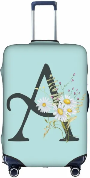 Travel Luggage Cover Elastic Blue Suitcase Protector Bag,Black Letter A Boho Floral Daisy Flowers Leaves Dust-Proof Washable Baggage Covers For Wheeled Suitcase Kid Adult,Xl (For 29-32 Inch Luggage)