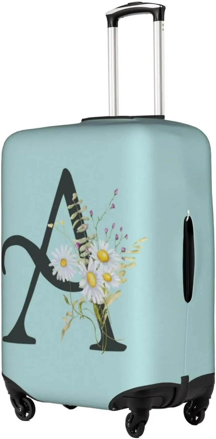 Travel Luggage Cover Elastic Blue Suitcase Protector Bag,Black Letter A Boho Floral Daisy Flowers Leaves Dust-Proof Washable Baggage Covers For Wheeled Suitcase Kid Adult,Xl (For 29-32 Inch Luggage)