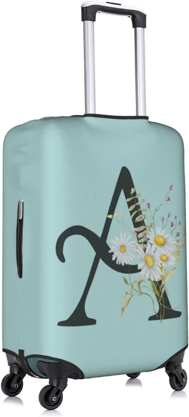 Travel Luggage Cover Elastic Blue Suitcase Protector Bag,Black Letter A Boho Floral Daisy Flowers Leaves Dust-Proof Washable Baggage Covers For Wheeled Suitcase Kid Adult,Xl (For 29-32 Inch Luggage)