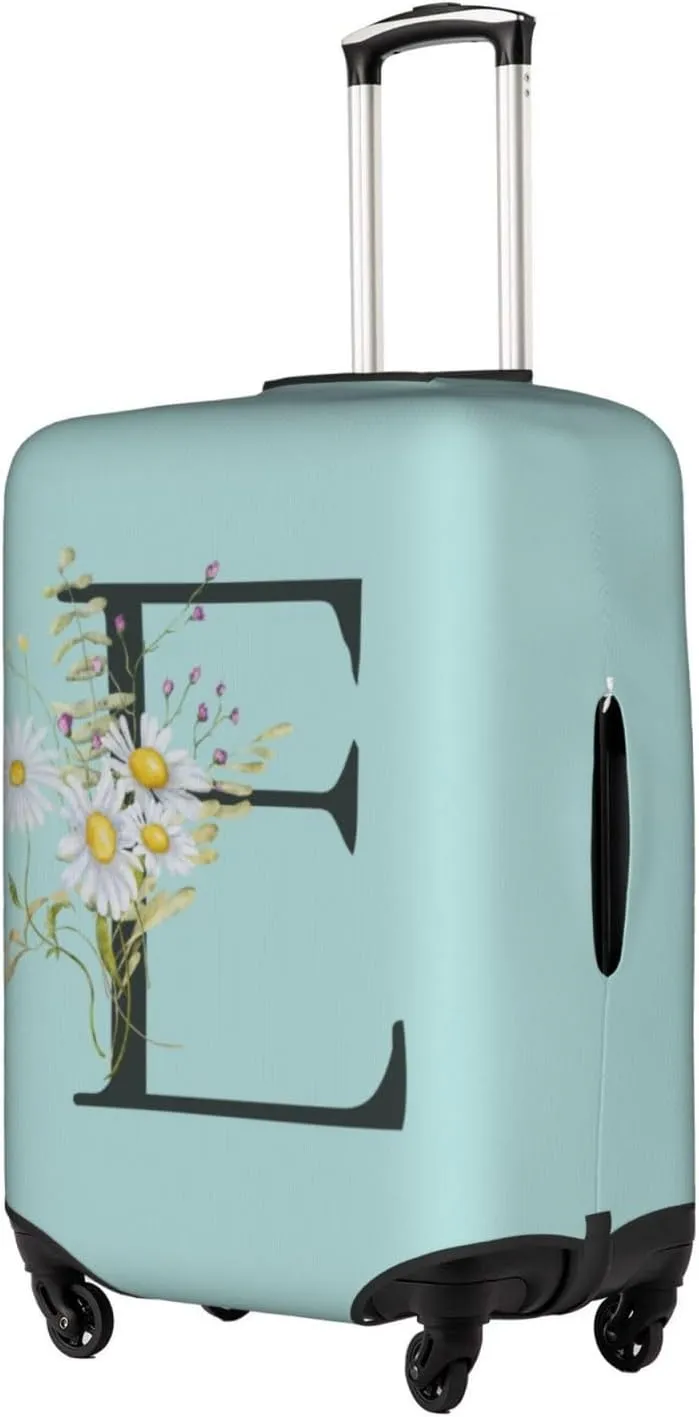 Travel Luggage Cover Elastic Blue Suitcase Protector Bag,Black Letter E Boho Floral Flowers Leaves Dust-Proof Washable Baggage Covers For Wheeled Suitcase Kid Adult,Xl (For 29-32 Inch Luggage)