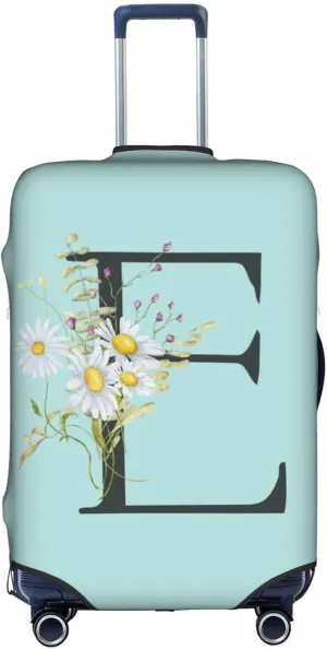 Travel Luggage Cover Elastic Blue Suitcase Protector Bag,Black Letter E Boho Floral Flowers Leaves Dust-Proof Washable Baggage Covers For Wheeled Suitcase Kid Adult,Xl (For 29-32 Inch Luggage)