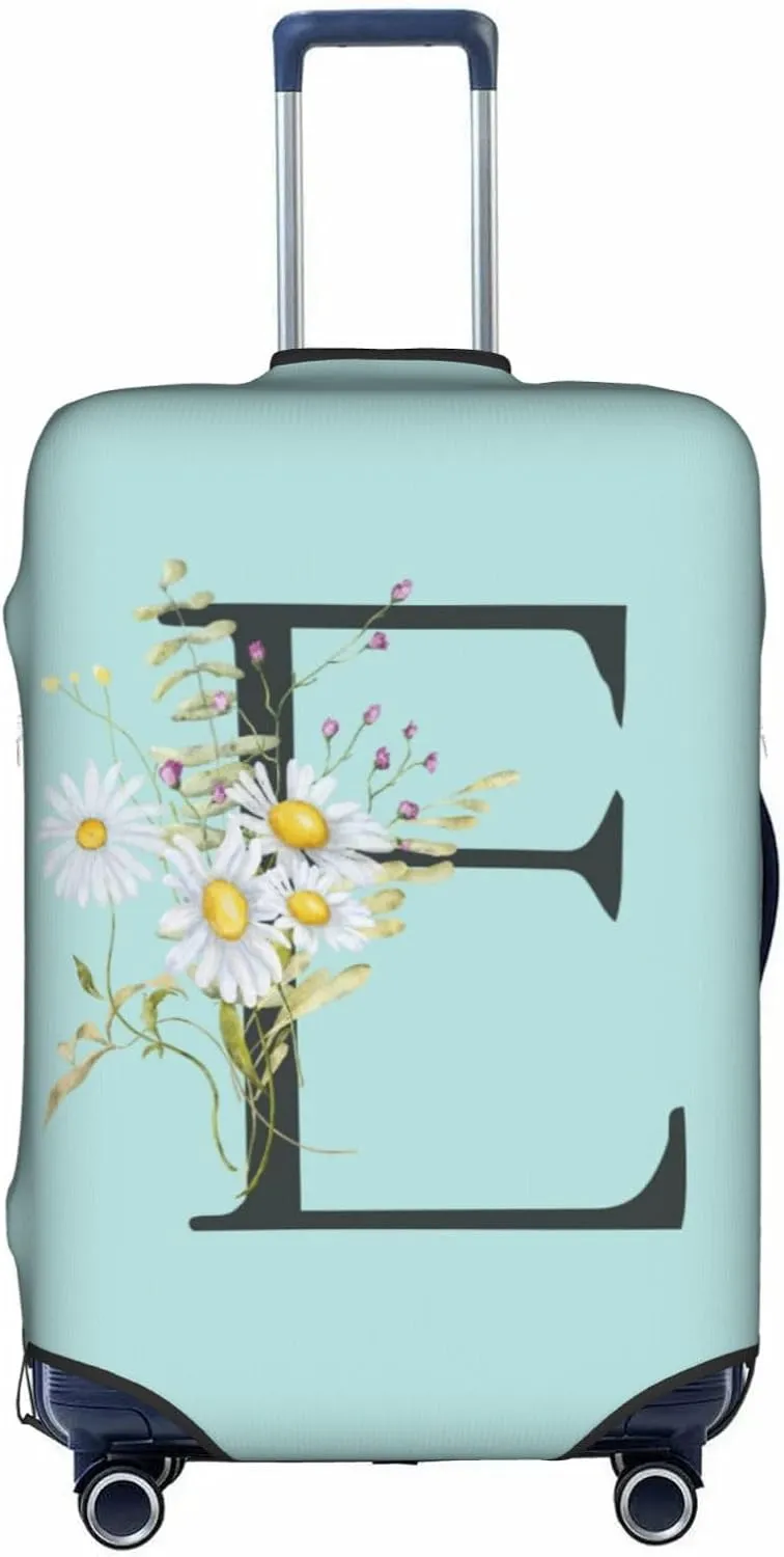 Travel Luggage Cover Elastic Blue Suitcase Protector Bag,Black Letter E Boho Floral Flowers Leaves Dust-Proof Washable Baggage Covers For Wheeled Suitcase Kid Adult,Xl (For 29-32 Inch Luggage)