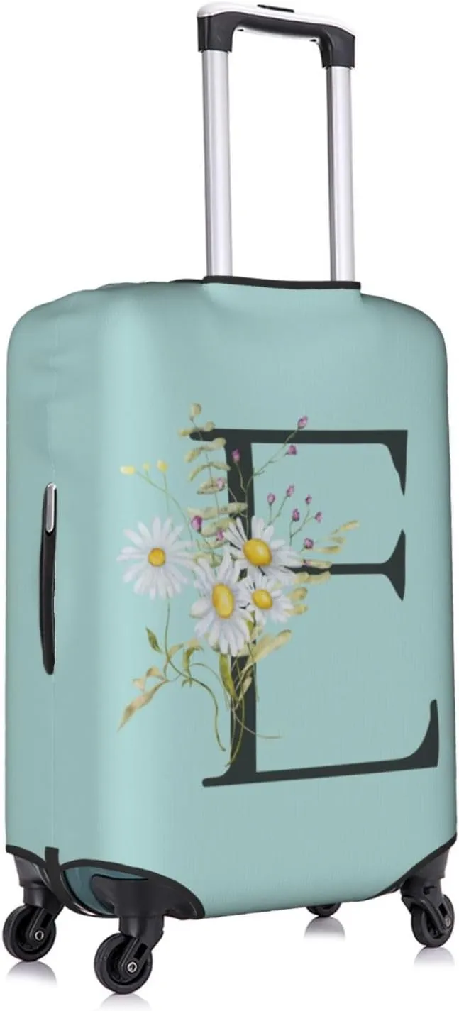Travel Luggage Cover Elastic Blue Suitcase Protector Bag,Black Letter E Boho Floral Flowers Leaves Dust-Proof Washable Baggage Covers For Wheeled Suitcase Kid Adult,Xl (For 29-32 Inch Luggage)