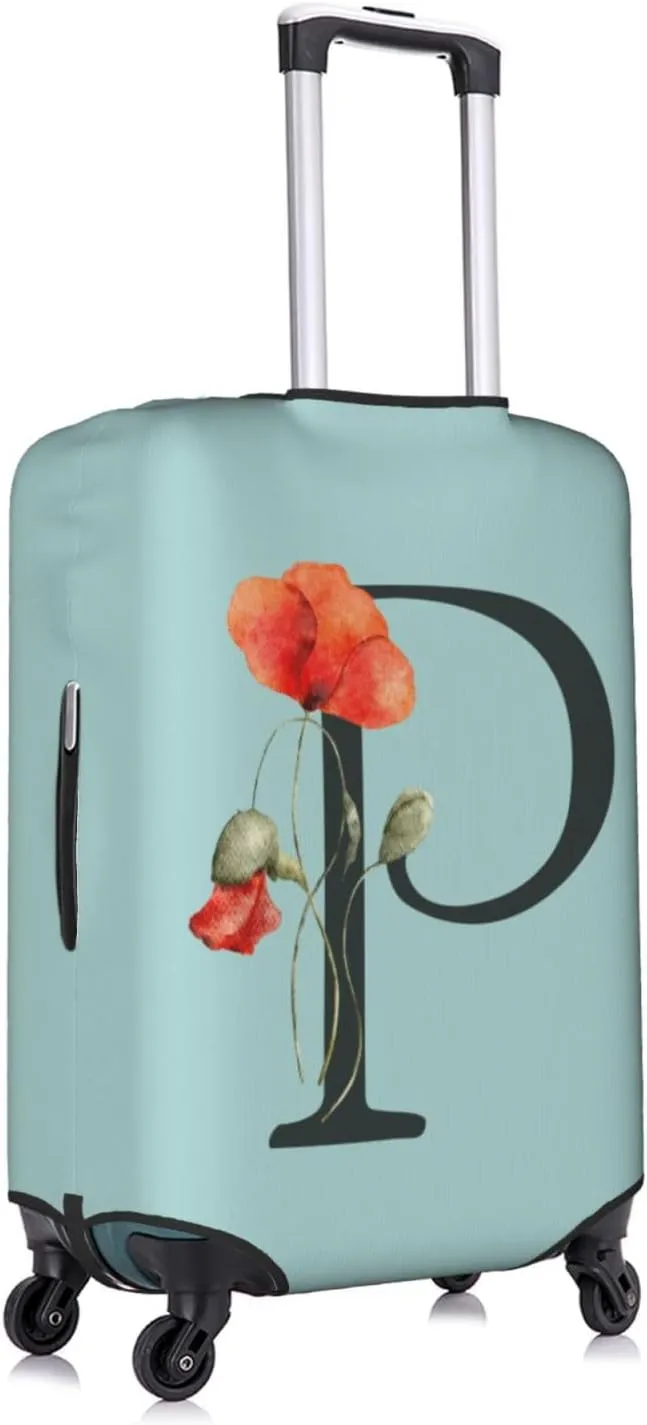 Travel Luggage Cover Elastic Blue Suitcase Protector Bag,Black Letter P Boho Floral Flowers Leaves Dust-Proof Washable Baggage Covers For Wheeled Suitcase Kid Adult,M (For 22-24 Inch Luggage)