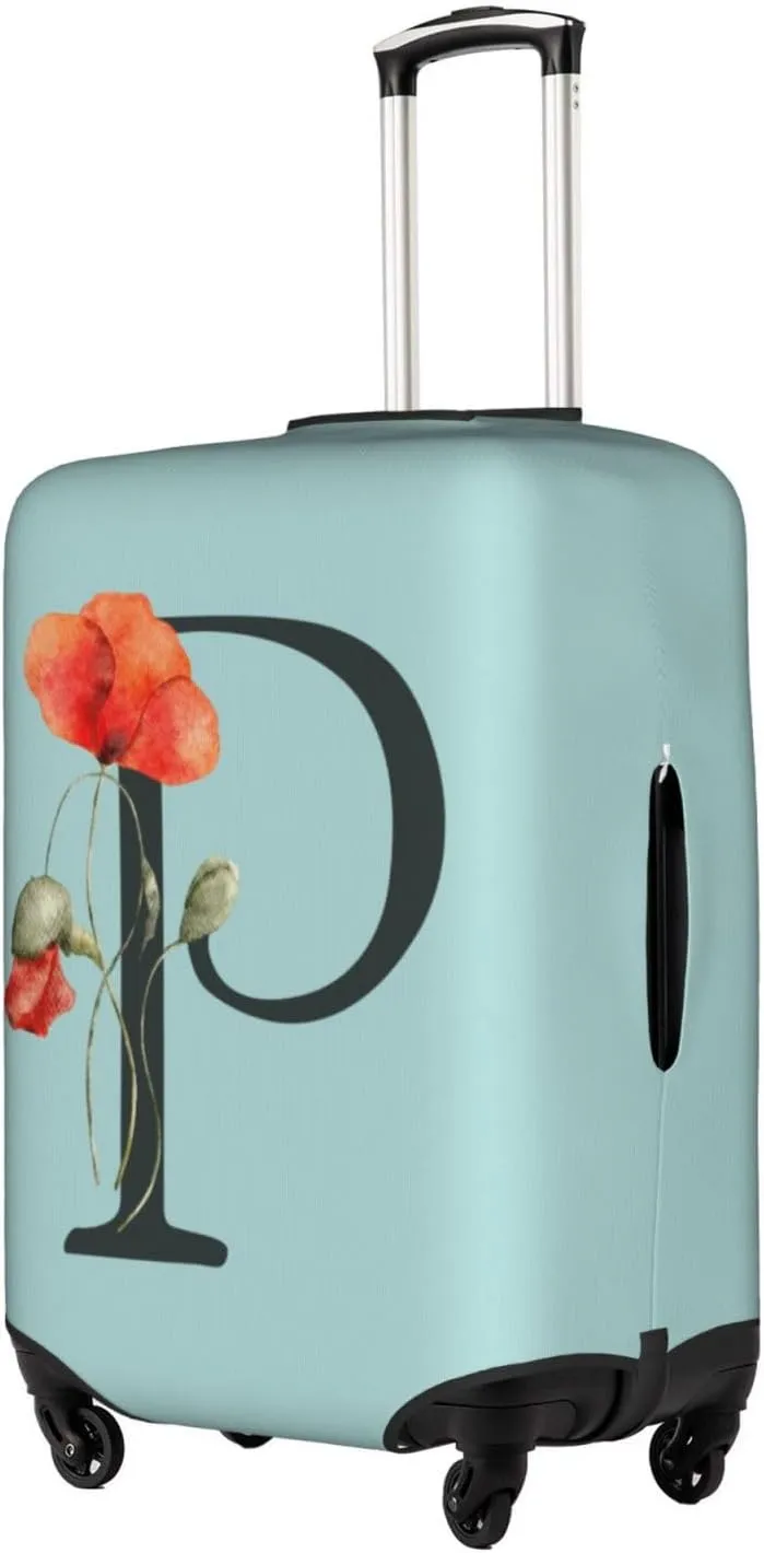 Travel Luggage Cover Elastic Blue Suitcase Protector Bag,Black Letter P Boho Floral Flowers Leaves Dust-Proof Washable Baggage Covers For Wheeled Suitcase Kid Adult,M (For 22-24 Inch Luggage)