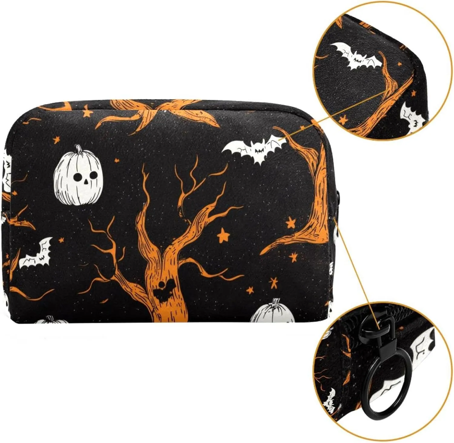 Travel Makeup Bag for Women, Halloween Elements Seamless Pattern Travel Cosmetic Bag Pencil Case Portable Makeup Pouch Toiletry Bag for Girls