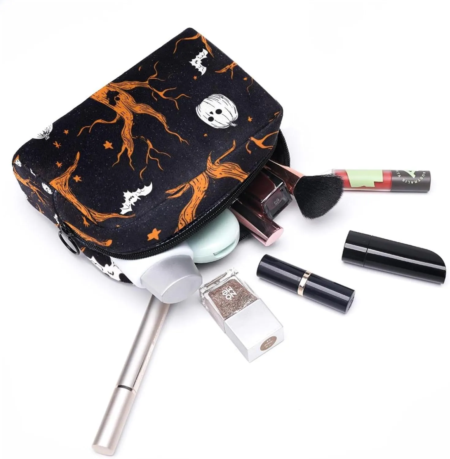 Travel Makeup Bag for Women, Halloween Elements Seamless Pattern Travel Cosmetic Bag Pencil Case Portable Makeup Pouch Toiletry Bag for Girls