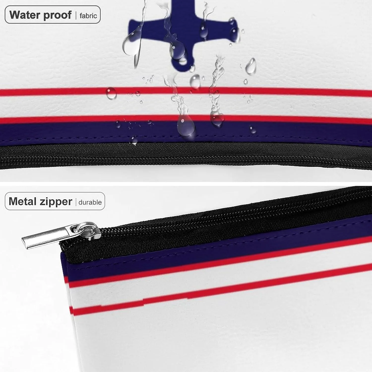 Travel Makeup Bag, Nautical Anchor Navy Blue Red Stripes Cosmetic Bags for Women Large Capacity Waterproof Toiletry Pouch Make up Organizer