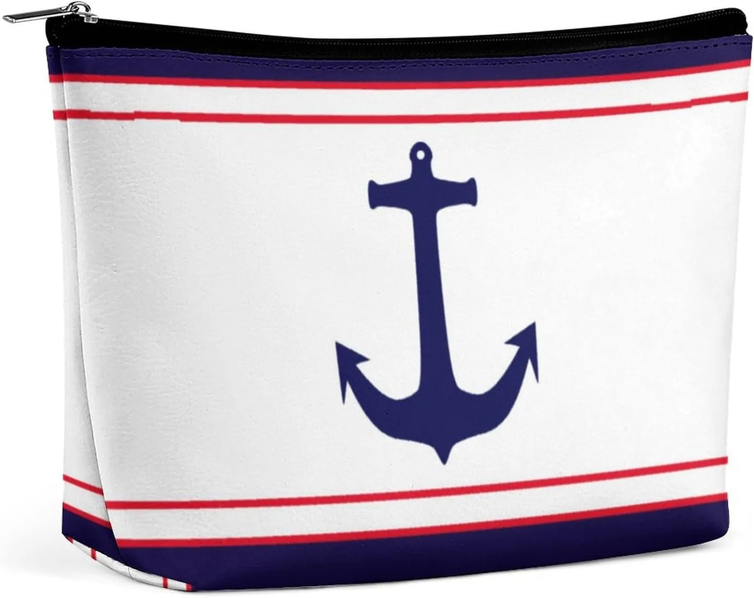 Travel Makeup Bag, Nautical Anchor Navy Blue Red Stripes Cosmetic Bags for Women Large Capacity Waterproof Toiletry Pouch Make up Organizer