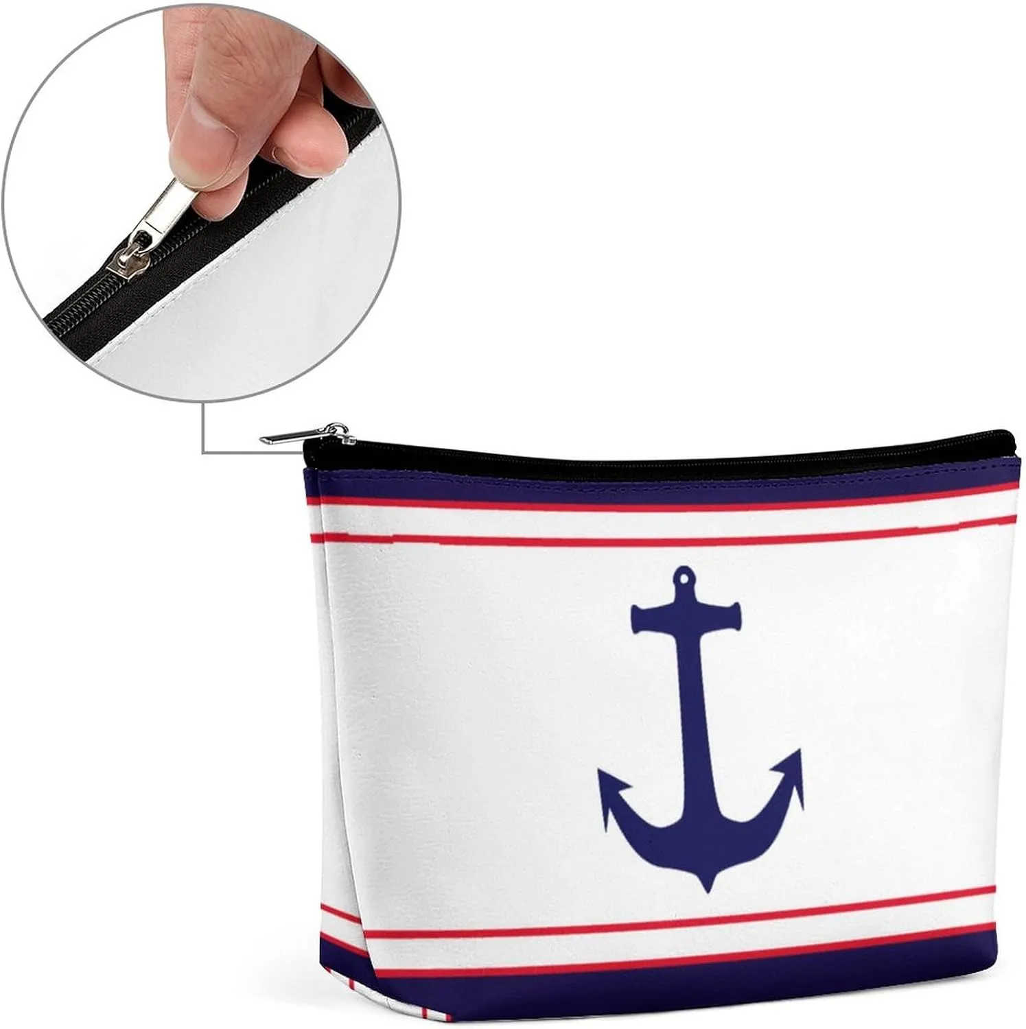 Travel Makeup Bag, Nautical Anchor Navy Blue Red Stripes Cosmetic Bags for Women Large Capacity Waterproof Toiletry Pouch Make up Organizer