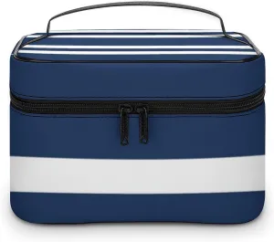 Travel Makeup Bag, Navy Blue and White Stripe Cosmetic Bags for Women Large Capacity Waterproof Toiletry Bag Make up Organizer