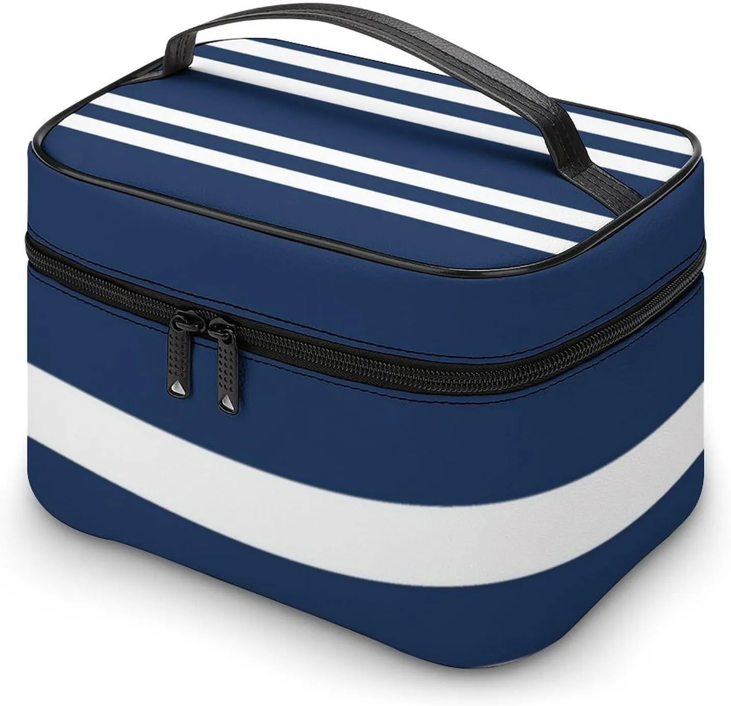 Travel Makeup Bag, Navy Blue and White Stripe Cosmetic Bags for Women Large Capacity Waterproof Toiletry Bag Make up Organizer