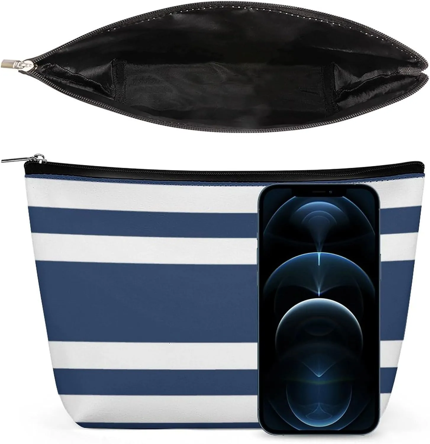 Travel Makeup Bag, Navy Blue and White Stripe Cosmetic Bags for Women Large Capacity Waterproof Toiletry Pouch Make up Organizer