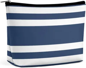 Travel Makeup Bag, Navy Blue and White Stripe Cosmetic Bags for Women Large Capacity Waterproof Toiletry Pouch Make up Organizer
