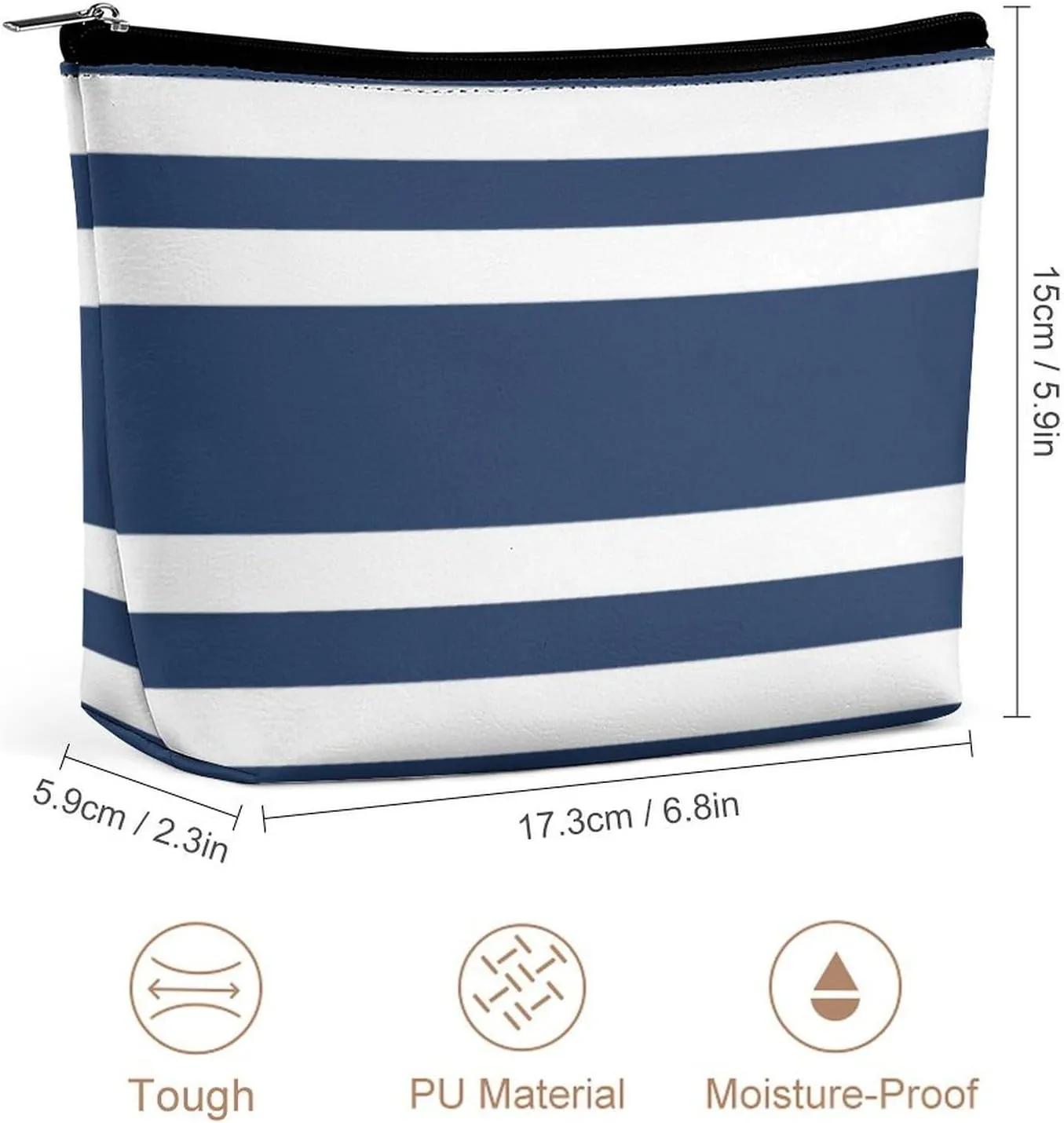 Travel Makeup Bag, Navy Blue and White Stripe Cosmetic Bags for Women Large Capacity Waterproof Toiletry Pouch Make up Organizer
