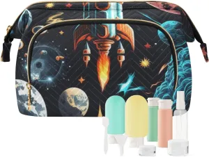 Travel Makeup Bag Pattern Of Spacecraft and Planet Large Capacity Cosmetic Bags for Women