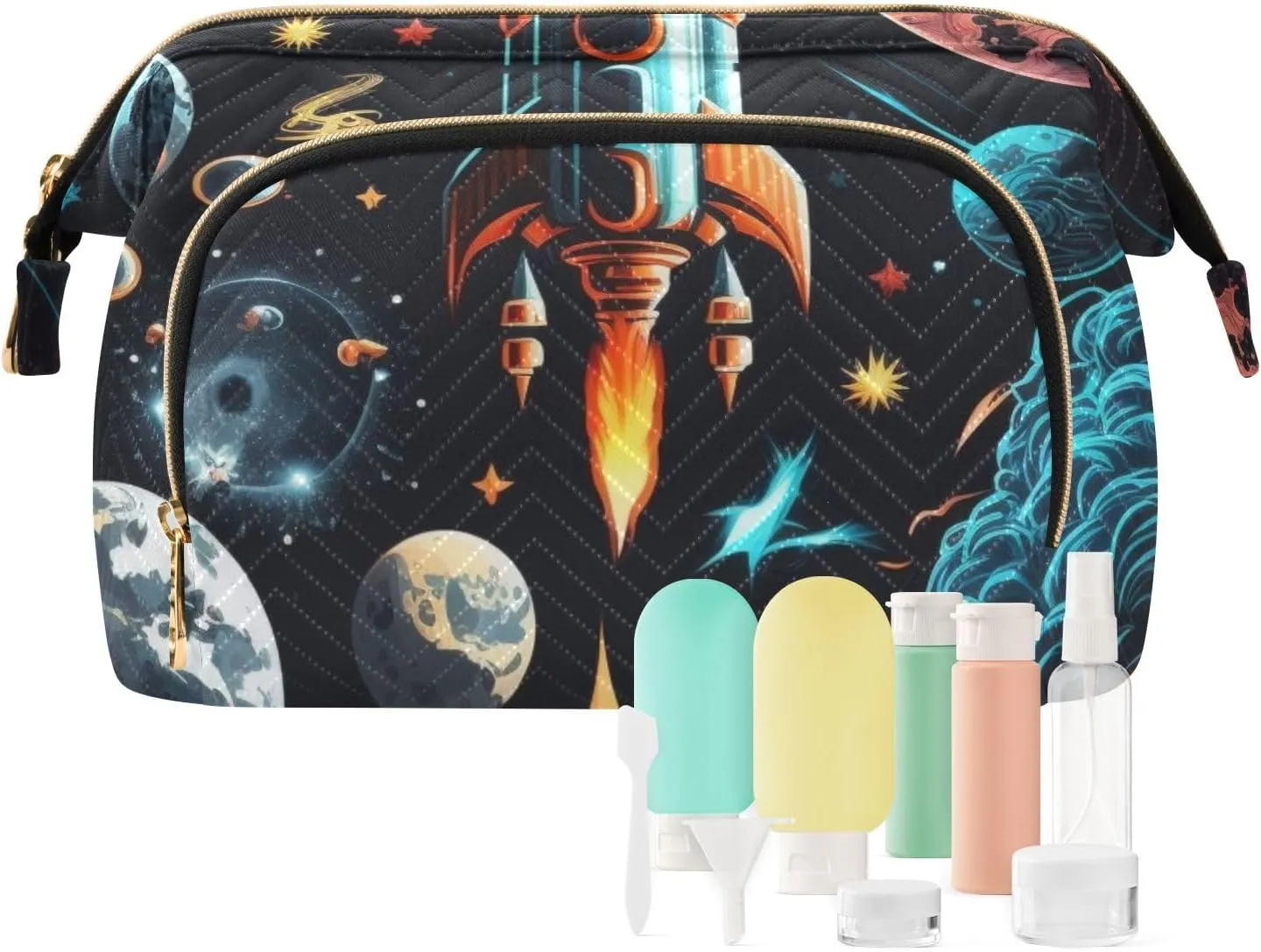 Travel Makeup Bag Pattern Of Spacecraft and Planet Large Capacity Cosmetic Bags for Women