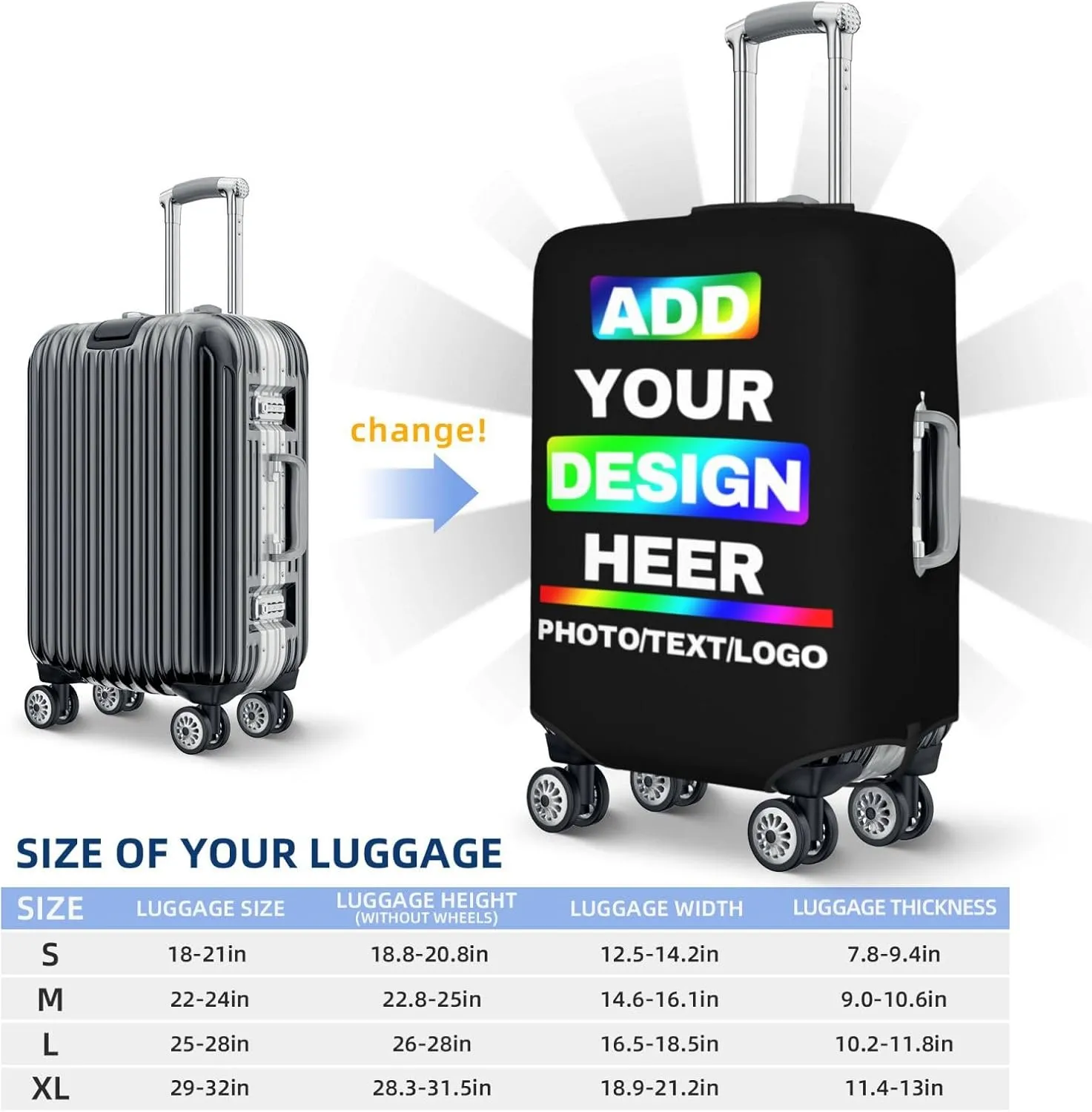 Travel Suitcase Cover Design Your Name Photo Text LOGO Different Design Travel Suitcase Case Protector for 18-32 Inch Suitcase