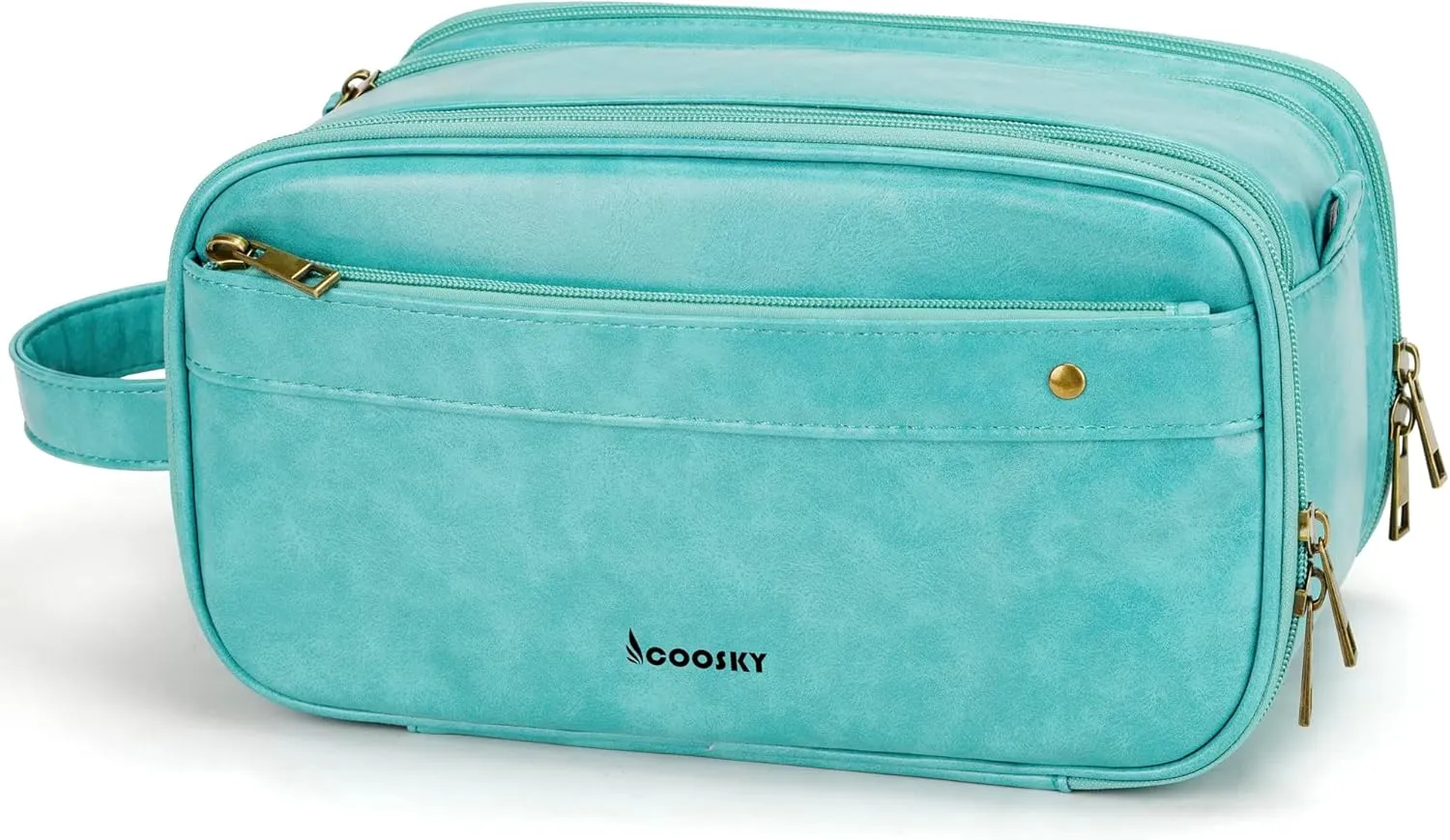 Travel Toiletry Bag for Men, Large Hanging Toiletries Organizer Bags for Women, Cruise Ship Essentials, Water-resistant Shaving Case, PU Leather Makeup Accessories, Cosmetic Dopp Kit, Lake Blue