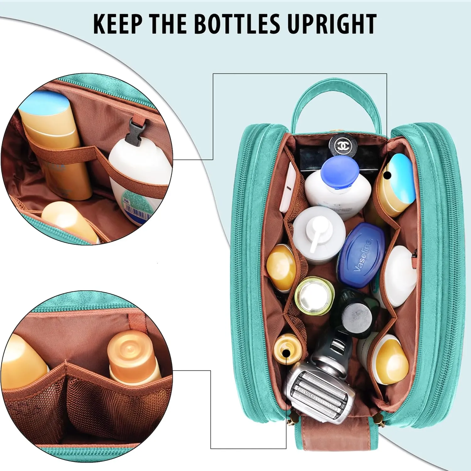 Travel Toiletry Bag for Men, Large Hanging Toiletries Organizer Bags for Women, Cruise Ship Essentials, Water-resistant Shaving Case, PU Leather Makeup Accessories, Cosmetic Dopp Kit, Lake Blue