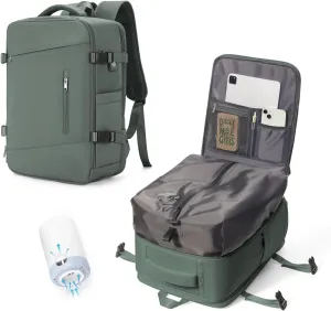 Travel Vacuum Backpack Airback Vacpack Seal Packing Backpack with Pump Storage Vacuum Compression Seal Bags Carrry on Flight Approved Personal Item Compression Laptop Work Back Pack Dark Green