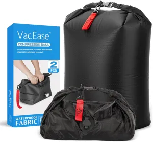 Travel Vacuum Compression Bags, 2 Pcs Reusable Nylon Storage Bags for Suitcase Luggage Packing, Carry on Bags for Space Saver
