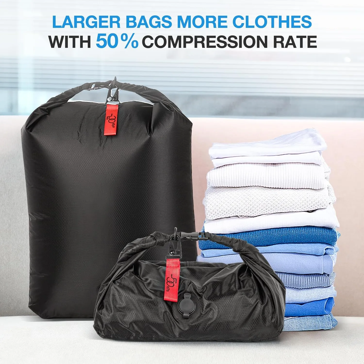 Travel Vacuum Compression Bags, 2 Pcs Reusable Nylon Storage Bags for Suitcase Luggage Packing, Carry on Bags for Space Saver