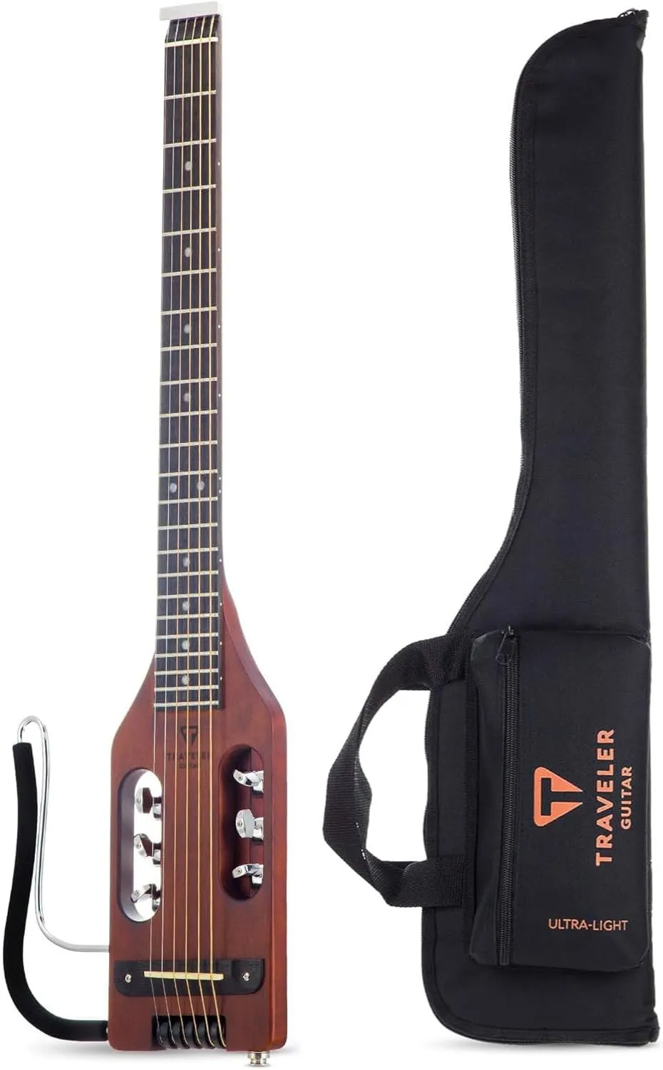 Traveler Guitar Ultra-Light Acoustic Guitar Antique Brown Left-Handed | Portable Acoustic with Removable Lap Rest | Full 24 3/4" Scale Headless Guitar | Custom Gig Bag Included