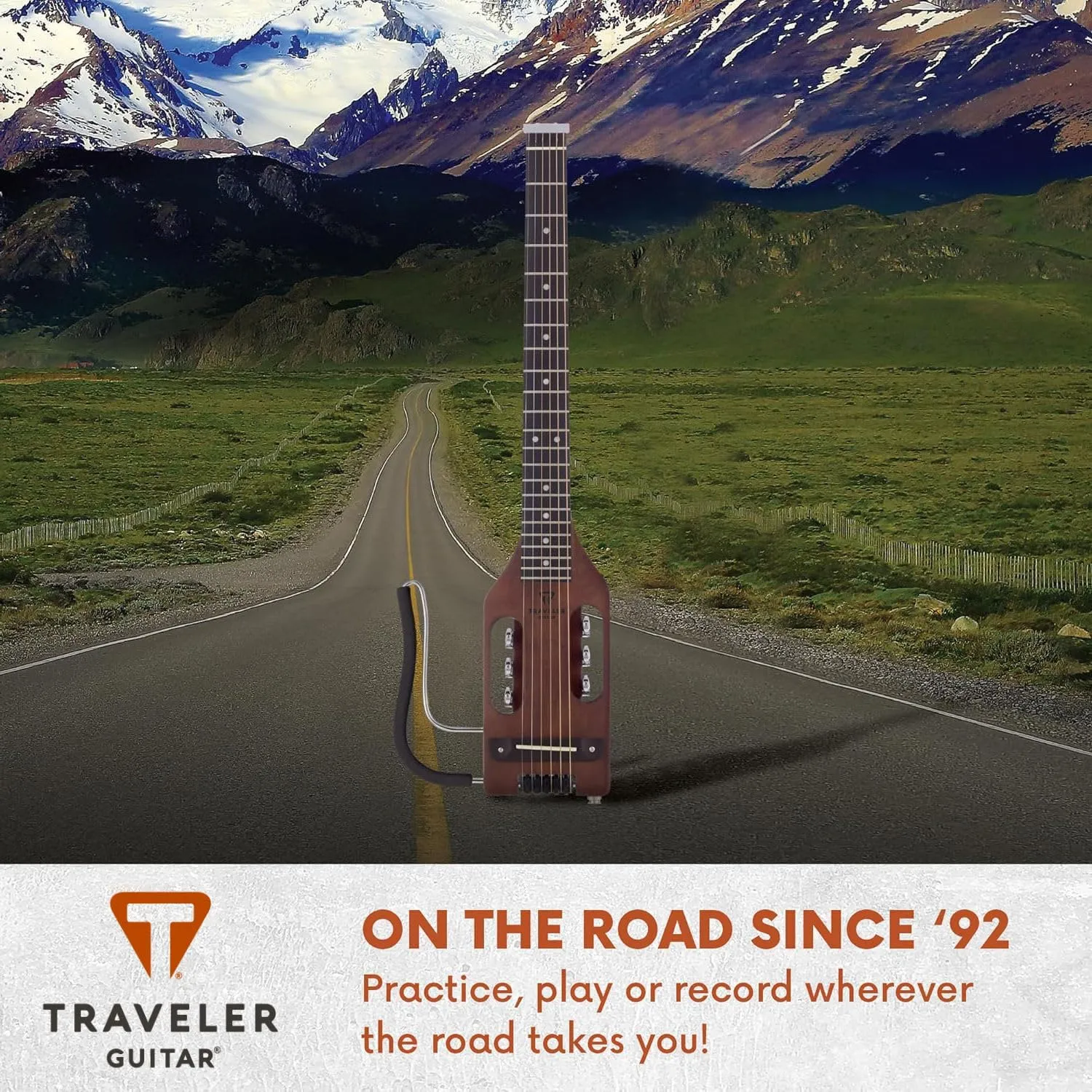 Traveler Guitar Ultra-Light Acoustic Guitar Antique Brown Left-Handed | Portable Acoustic with Removable Lap Rest | Full 24 3/4" Scale Headless Guitar | Custom Gig Bag Included