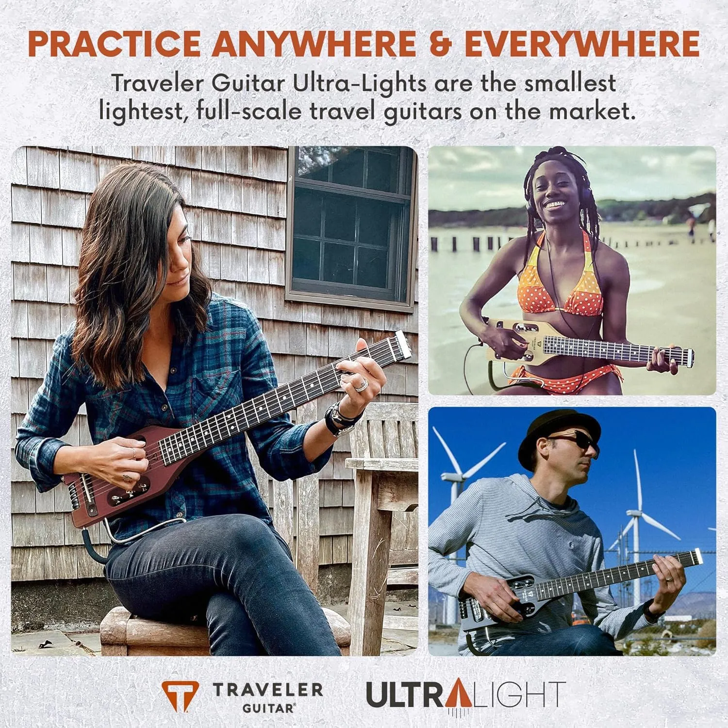 Traveler Guitar Ultra-Light Acoustic Guitar Antique Brown Left-Handed | Portable Acoustic with Removable Lap Rest | Full 24 3/4" Scale Headless Guitar | Custom Gig Bag Included