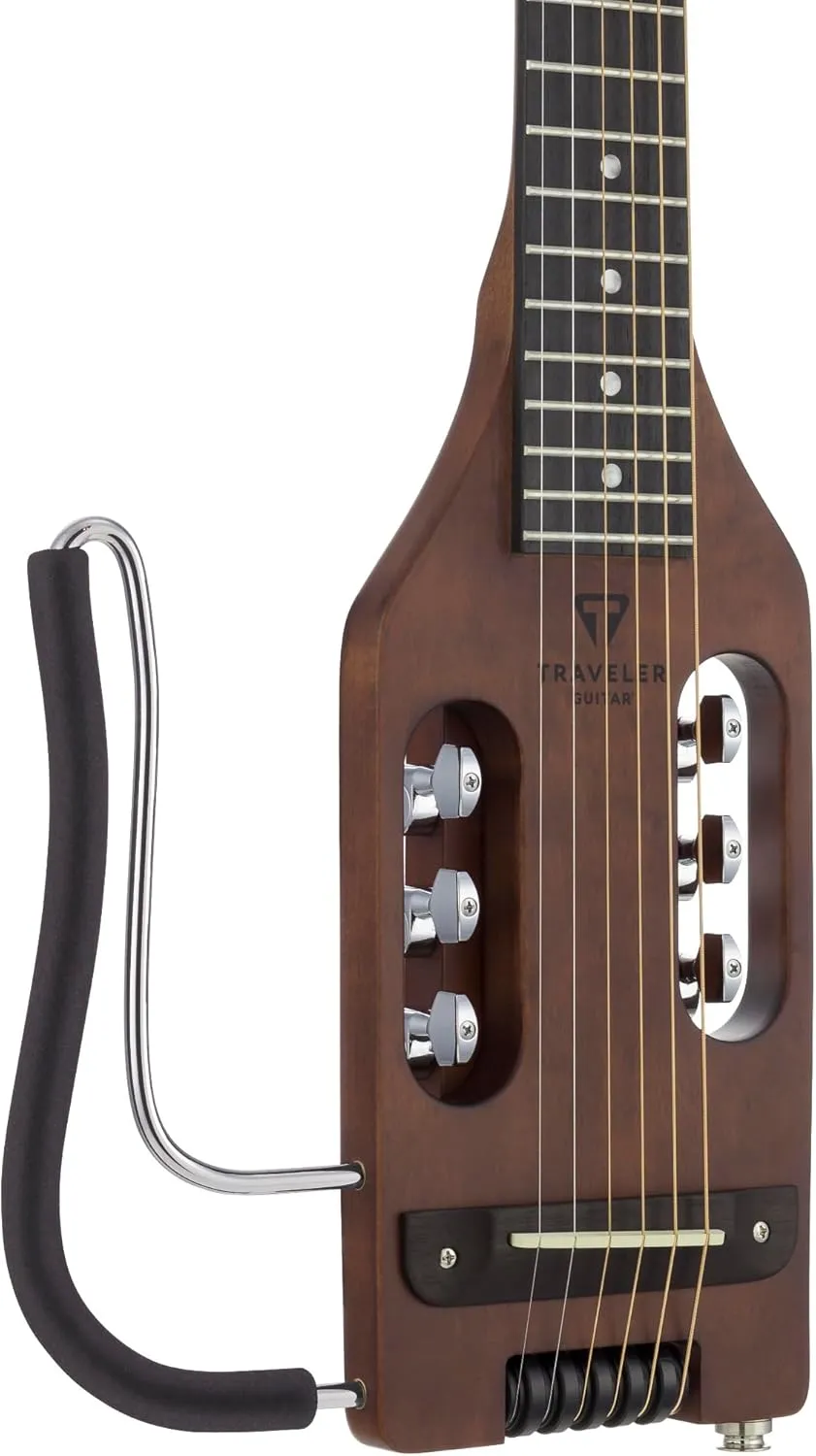 Traveler Guitar Ultra-Light Acoustic Guitar Antique Brown Left-Handed | Portable Acoustic with Removable Lap Rest | Full 24 3/4" Scale Headless Guitar | Custom Gig Bag Included
