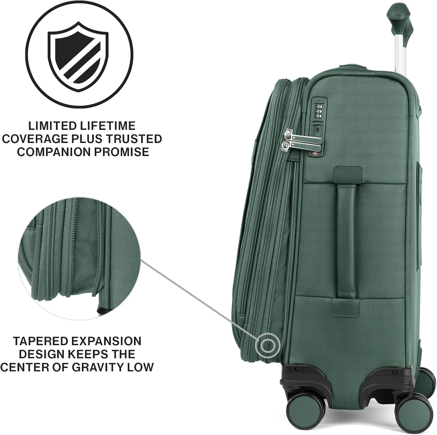 Travelpro VersaPack  Lightweight Softside Expandable Carry on Luggage, 8 Spinner Suitcase, TSA Lock, Men and Women, Carry On 21-Inch, Desert Sage Green